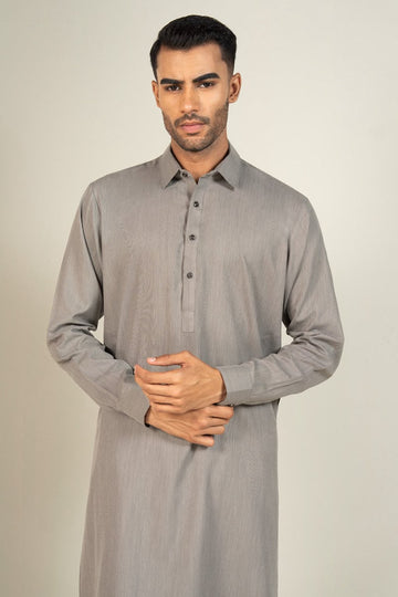 Classic Grey Kurta – Modern Shirt Collar Style