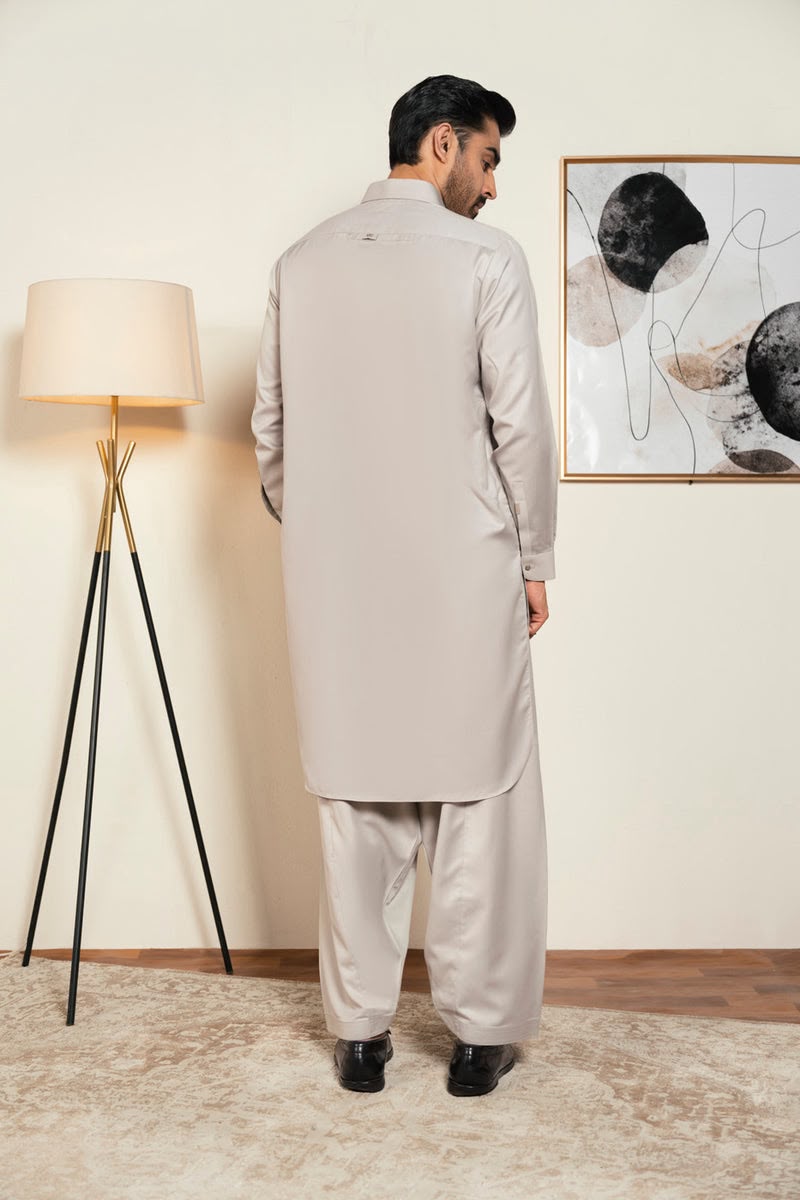 Premium light grey Kurta – Elegant Cuff Detail