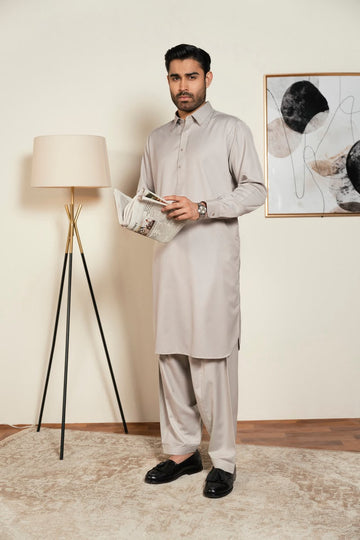 Premium light grey Kurta – Elegant Cuff Detail