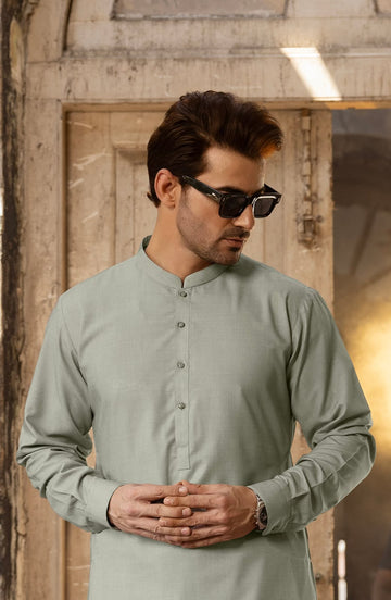 Sage Green Kurta – Classic Mandarin Collar
