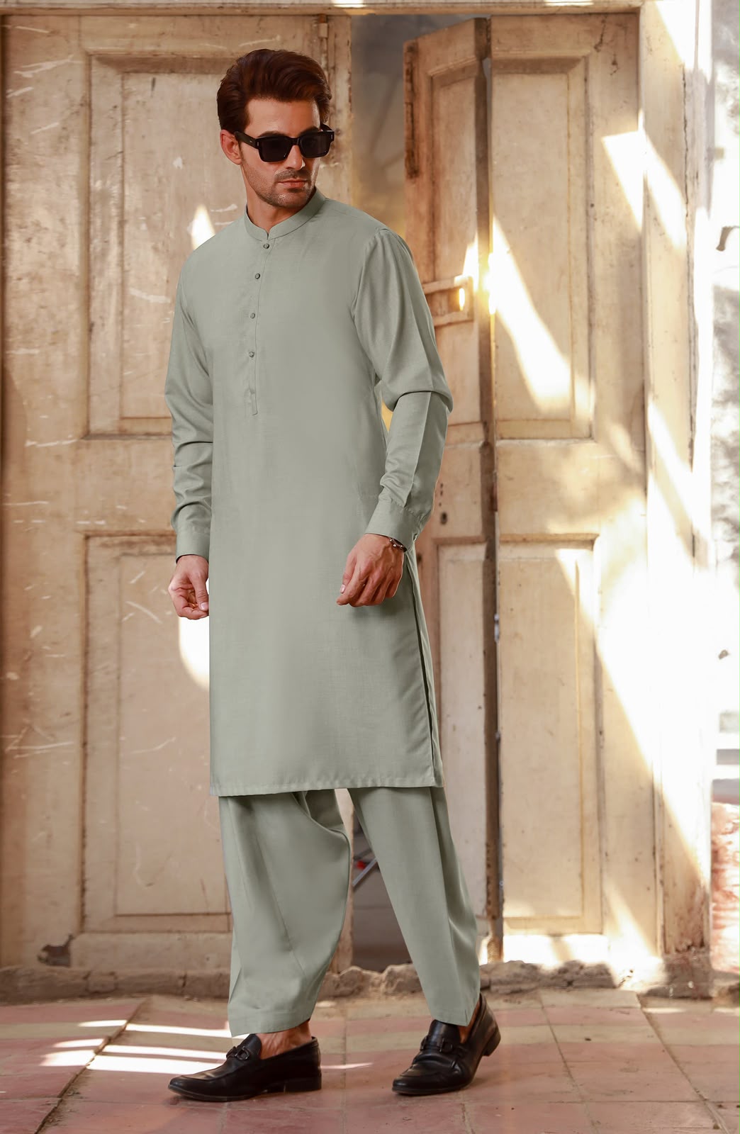 Sage Green Kurta – Classic Mandarin Collar