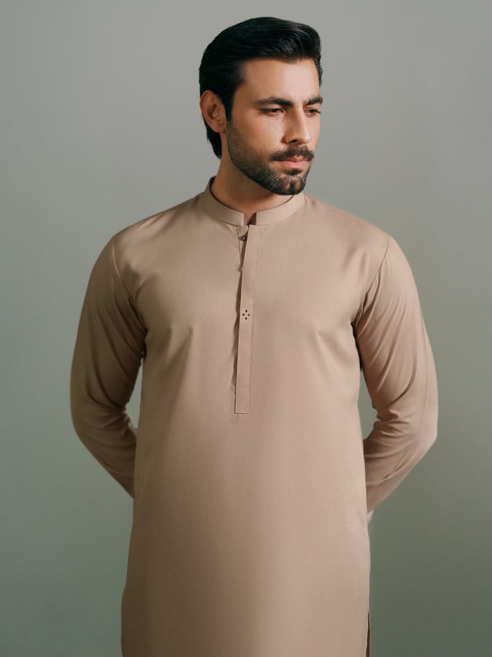 Classic Mocha Brown Kurta – Elegant Mandarin Collar
