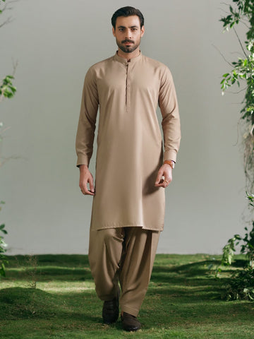 Classic Mocha Brown Kurta – Elegant Mandarin Collar