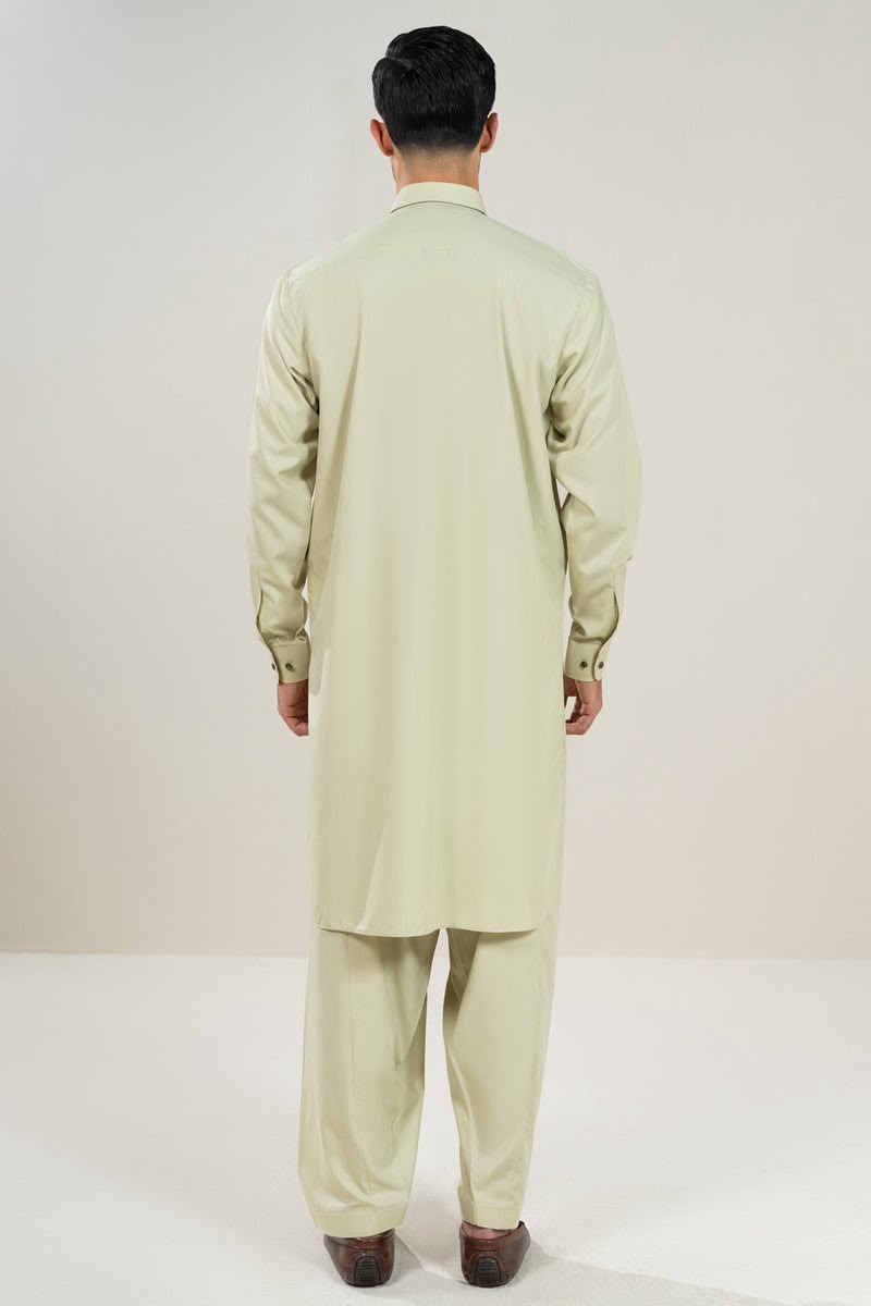 Light Sage Green Kurta – Modern Shirt Collar